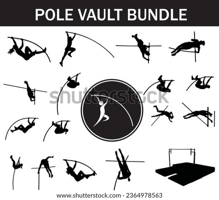 
Pole Vault Silhouette Bundle | Collection of Pole Vault Players with Logo and Pole Vault Equipment