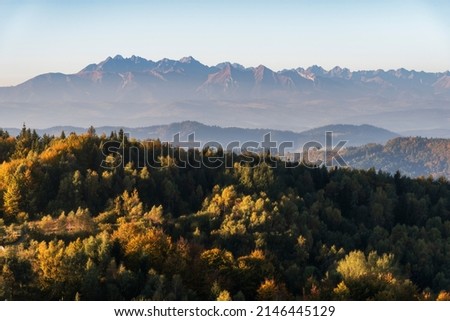 Morning view on Tatra mountains from Koziarz. Zdjęcia stock © 