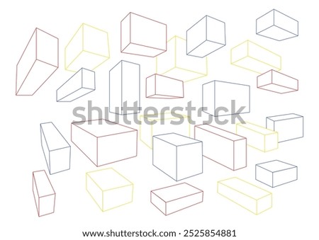 Rectangles in 2 Point Perspective with vanishing point off the page with red, blue, and yellow color