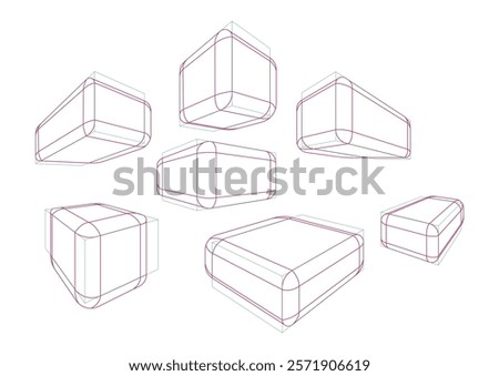 Boxes in 2-point perspective with displaying multiple rounding principle