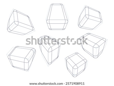 Boxes in 3-point perspective with displaying multiple rounding principle