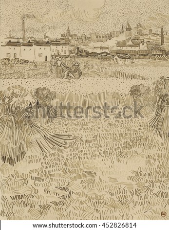 Wheat field with a view of Arles by Van Gogh Giclee Print Repro on Canvas