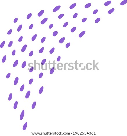 A group of lilac dots of similar size. Large abstract purple spot. Simple round and oval shapes. Vector specks used to fill the empty space of patterns and templates. Modern design hand-drawn assets. 
