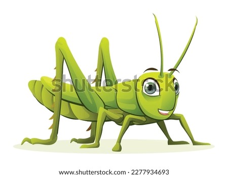 Cute grasshopper cartoon illustration. Green locust isolated on white background