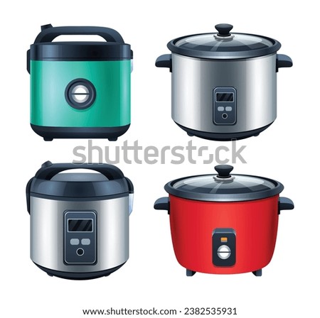 Set of electric rice cookers vector illustration isolated on white background