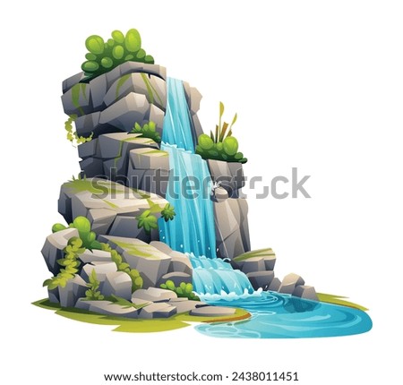 Waterfall cascade illustration. Vector cartoon isolated on white background