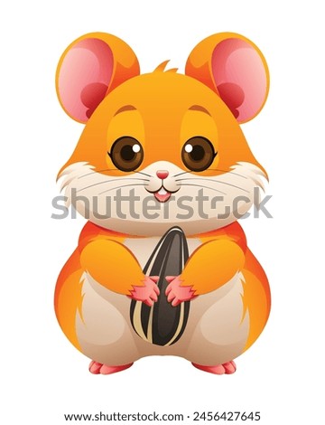 Cute hamster holding sunflower seed. Vector cartoon illustration isolated on white background