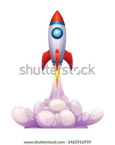 Rocket takes spewing smoke. Vector illustration isolated on white background