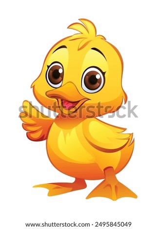 Cute baby duck waving cartoon illustration isolated on white background