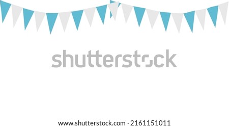 Bunting Hanging Blue and White Flag Triangles Banner Background. Bunting flags for boy's baby shower. It's a boy, sky, mother, father, party, winter, Argentina, Israel, Honduras, Oktoberfest concepts.