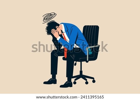 Regret on business mistake, frustration or depressed, stupidity or foolish losing all money, stressed and anxiety on failure concept, frustrated businessman holding his head sitting alone on the chair