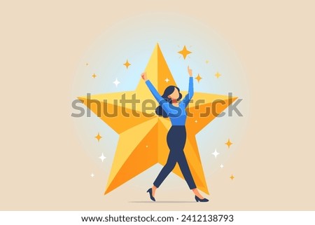 Star employee, success leader or confidence, high performance staff or achievement, evaluation or award winning, quality concept, confidence businesswomen with excellent golden star.