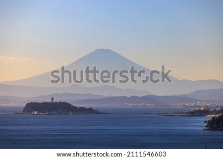 Mt. Fuji and the island seen from the park on the hill