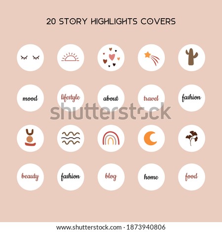 
20 story highligts covers. Trendy icons for story highlights. Vector illustrations 