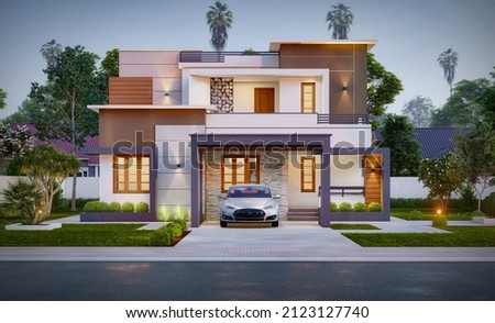 3d illustration of a newly built luxury home ストックフォト © 