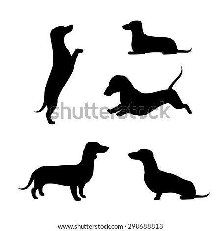 Dachshund Vector Icons And Silhouettes. Set Of Illustrations In ...