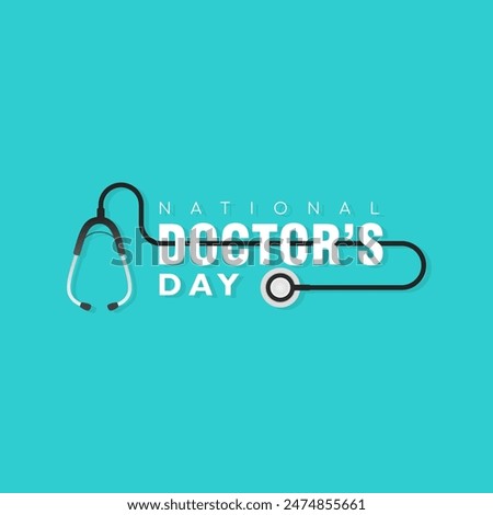 Doctors day greeting card design with stethoscope,  flat design