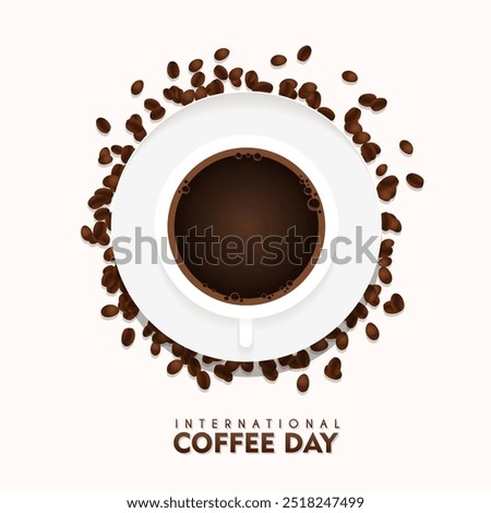 International Coffee Day. coffee cup with coffee beans sprinkled around it