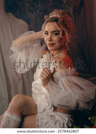 Similar – Image, Stock Photo Charming woman in lace bra in studio