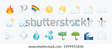 Colorful weather, climate, forecast, stars icons. Sky, clouds, meteorology vector illustration emojis, emoticons, symbols set, collection, group.