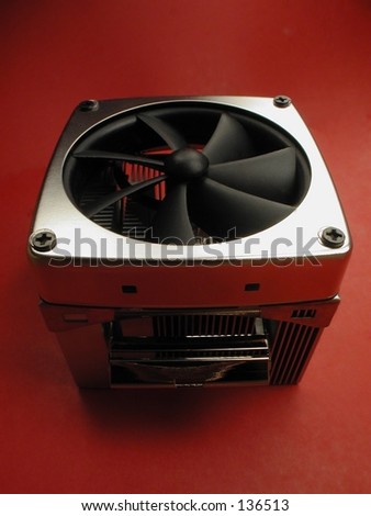 CPU fan on red background