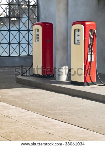 Vintage gas pumps of an old american village