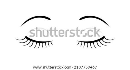 A Beautiful Woman with her Eyes Closed. Sleep. Doll Eyes with Long Eyelashes and Eyebrows. Template. Black Line Style. White background. Vector illustration for Beauty Design.