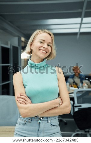 Similar – Image, Stock Photo Blonde Caucasian woman works from her home office