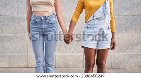 Similar – Image, Stock Photo Black girlfriends holding hands together on seashore