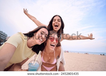 Similar – Image, Stock Photo Young woman in swimwear talking on cellphone at poolside