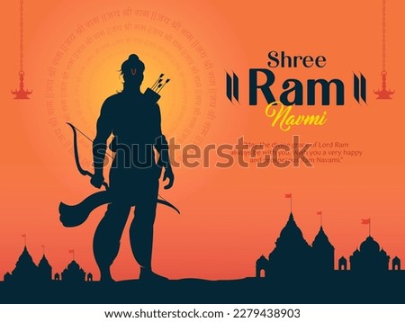 Illustration of Lord Ram bow arrow and temple background for Indian festival Ram Navmi.