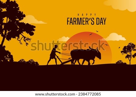 Happy Farmers Day Text with an Indian farmer farming silhouette vector illustration for a social media creative post template 