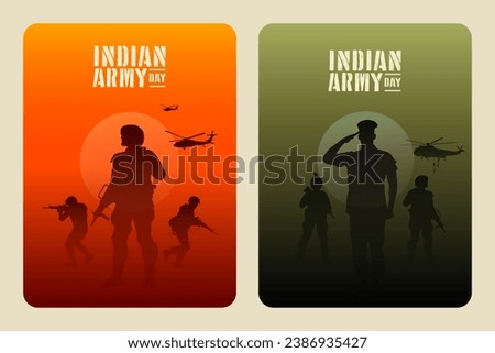 Indian Army Day, military illustration, army background, soldiers silhouettes.
