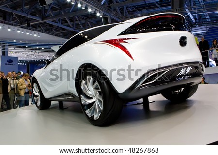 MOSCOW, RUSSIA - AUGUST 27: White concept car Mazda at Moscow International exhibition InterAuto on August 27, 2008 in Moscow, Russia.