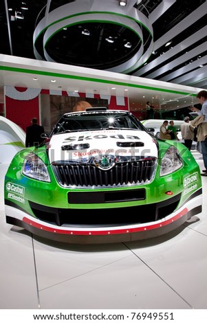 MOSCOW, RUSSIA - AUGUST 25:  Green sport car Skoda Fabia on display at Moscow International exhibition InterAuto on August 25, 2010 in Moscow, Russia.