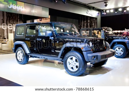 MOSCOW, RUSSIA - AUGUST 25:  Black car Jeep Wrangler on display at Moscow International exhibition InterAuto on August 25, 2010 in Moscow, Russia.