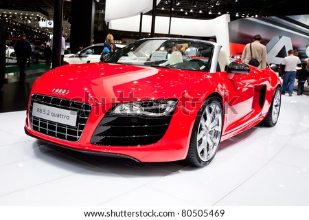MOSCOW, RUSSIA - AUGUST 25: Red Audi R8 on display at Moscow International exhibition InterAuto on August 25, 2010 in Moscow, Russia.