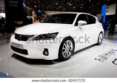 MOSCOW, RUSSIA - AUGUST 25: White Lexus CT 200 H on display at Moscow International exhibition InterAuto on August 25, 2010 in Moscow, Russia.