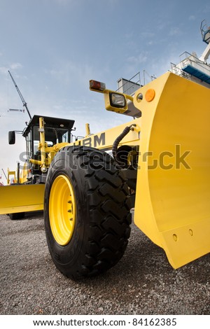 MOSCOW, RUSSIA - JUNE 02:  Yellow diesel land grader on display at Moscow International exhibition Construction equipment and technologies on JUNE 02, 2010 in Moscow, Russia.