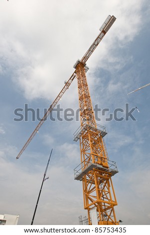 MOSCOW, RUSSIA - JUNE 02:  Yellow auto crane on display at Moscow International exhibition Construction equipment and technologies on June 02, 2010 in Moscow, Russia.