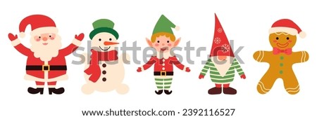 Christmas set with Snowman, Santa Claus, elf, gnome, gingerbread man character