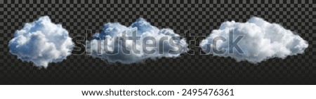 Three clouds in the sky with a blue sky background. The clouds are fluffy and white