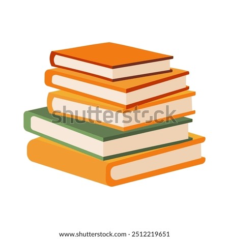 A stack of books with the top book being orange. The books are stacked on top of each other