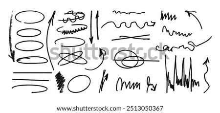 A collection of squiggles and lines, some of which resemble arrows. Scene is chaotic and disorganized, with no clear direction or purpose. The squiggles and lines seem to be randomly placed