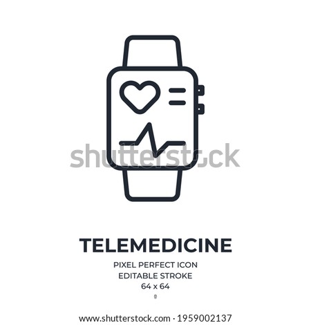 Fitness tracker smart watch and telemedicine concept editable stroke outline icon isolated on white background flat vector illustration. Pixel perfect. 64 x 64.