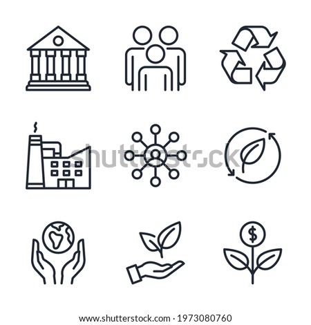 ESG concept. Environmental, social, and corporate governance related editable stroke outline icons set  isolated on white background flat vector illustration. Pixel perfect. 64 x 64.