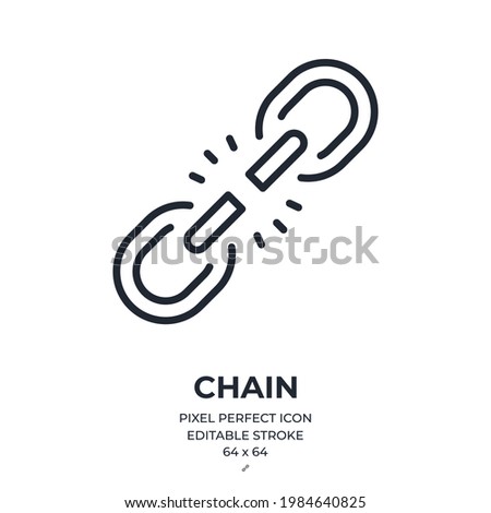 Broken chain or weakness concept editable stroke outline icon isolated on white background flat vector illustration. Pixel perfect. 64 x 64.