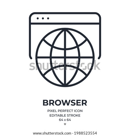 Web browser editable stroke outline icon isolated on white background flat vector illustration. Pixel perfect. 64 x 64.