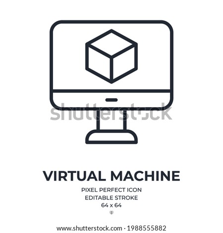 Virtual machine editable stroke outline icon isolated on white background flat vector illustration. Pixel perfect. 64 x 64.