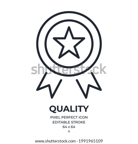 Quality concept editable stroke outline icon isolated on white background flat vector illustration. Pixel perfect. 64 x 64.